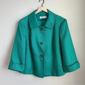 Tahari Arthur S. Levine Women’s Plus 20W Green Textured Blazer Jacket 3/4 Sleeve
